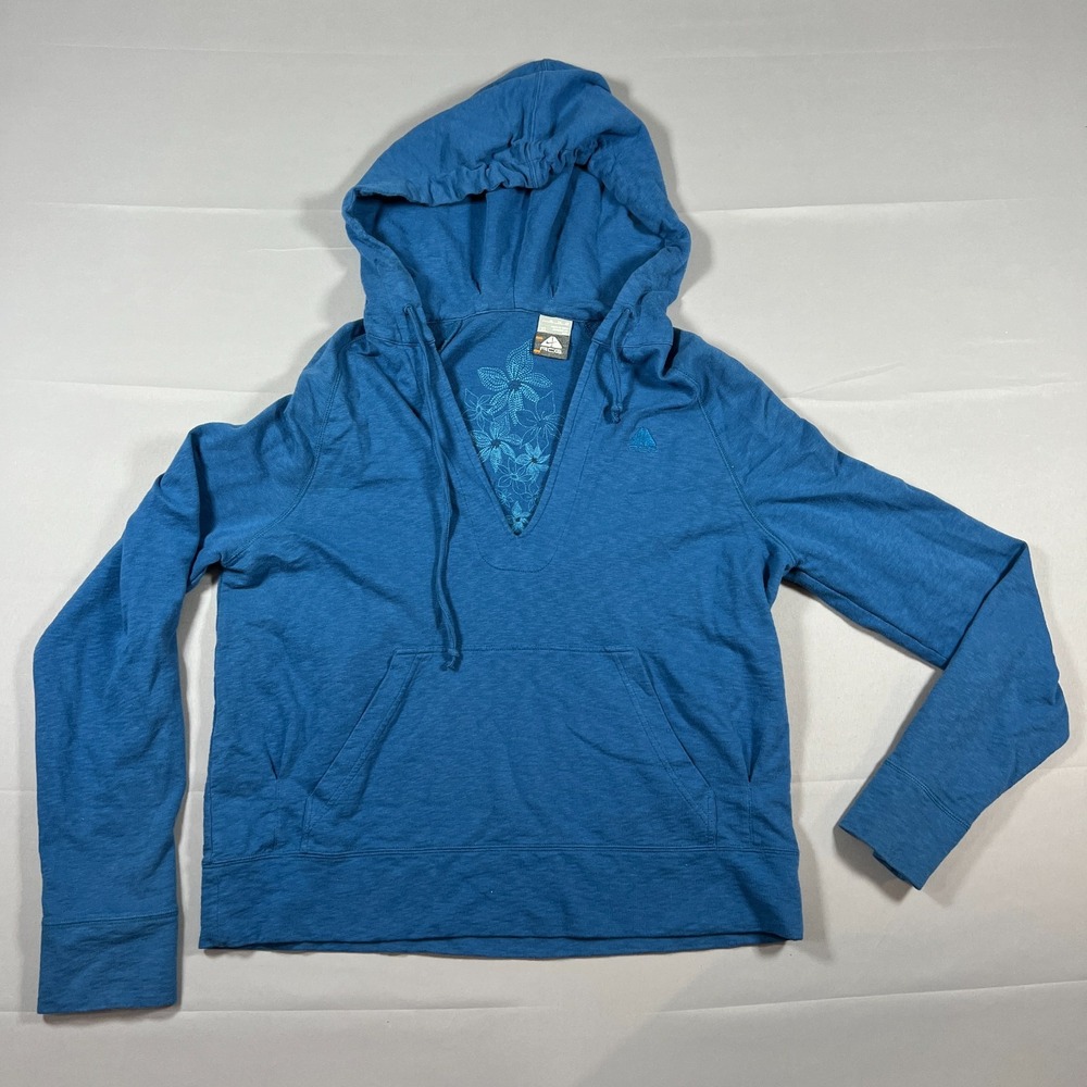 Nike ACG Hoodie Womens XL Blue Floral Embroidered Split Neck Kangaroo Pocket